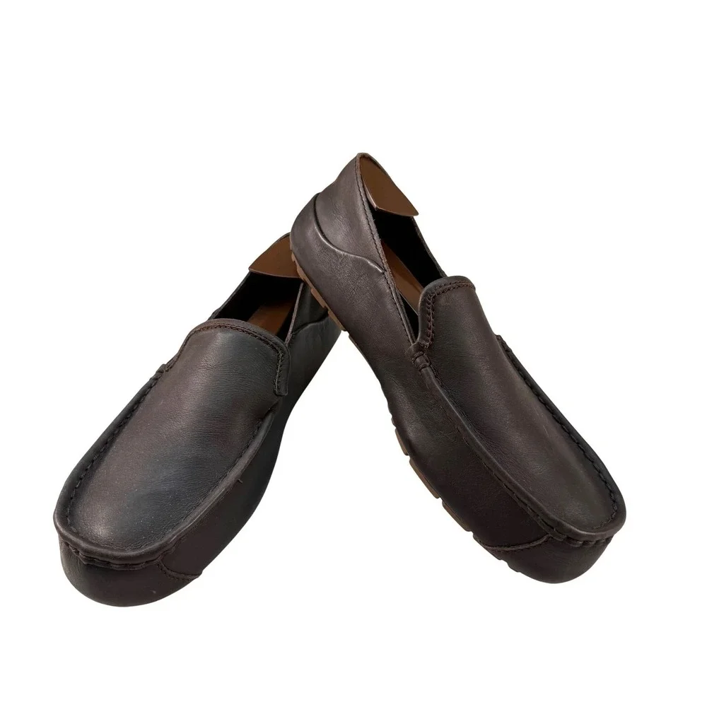 UGG Ascot Leather Slip On Loafer Mens Size 9 Dark Brown See Note